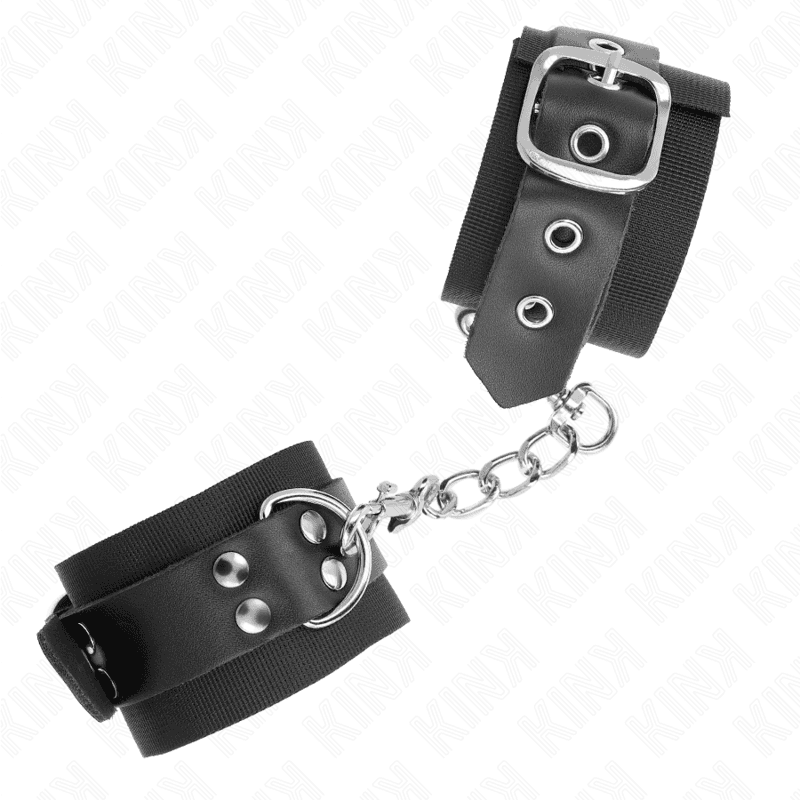 KINK - NYLON WRIST RESTRAINTS BLACK WITH LEATHER BELT BLACK ADJUSTABLE 19-29 CM X 5.1 CM thumb 3