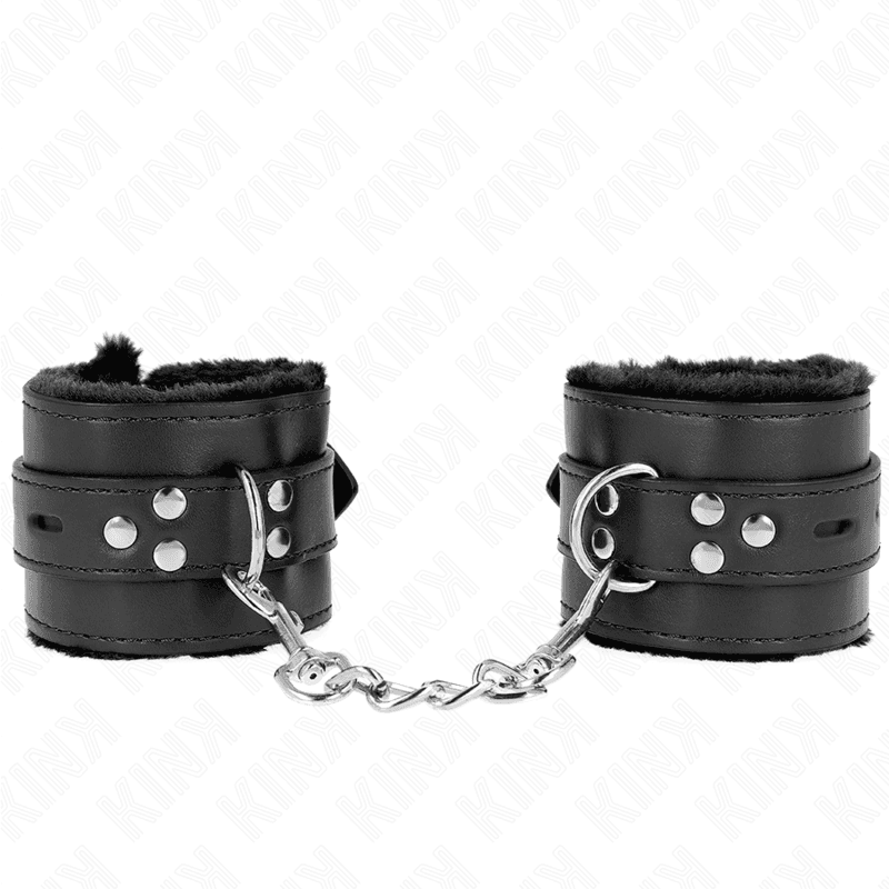 KINK - FUR LINED WRIST RESTRAINTS WITH SQUARE HOLES BLACK AND BLACK BELT ADJUSTABLE 17-29 CM X 6 CM thumb 2
