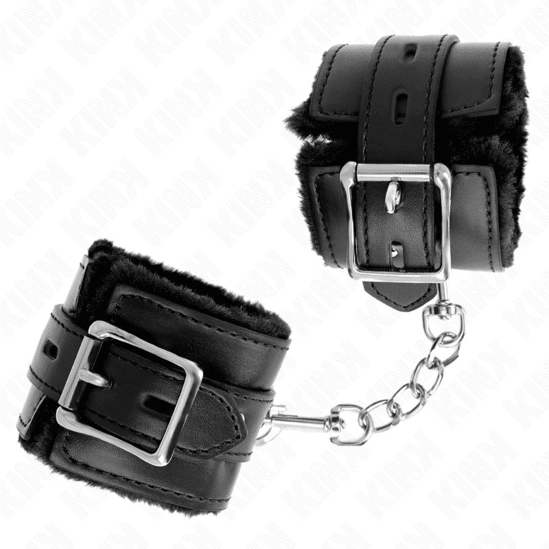 KINK - FUR LINED WRIST RESTRAINTS WITH SQUARE HOLES BLACK AND BLACK BELT ADJUSTABLE 17-29 CM X 6 CM thumb 3