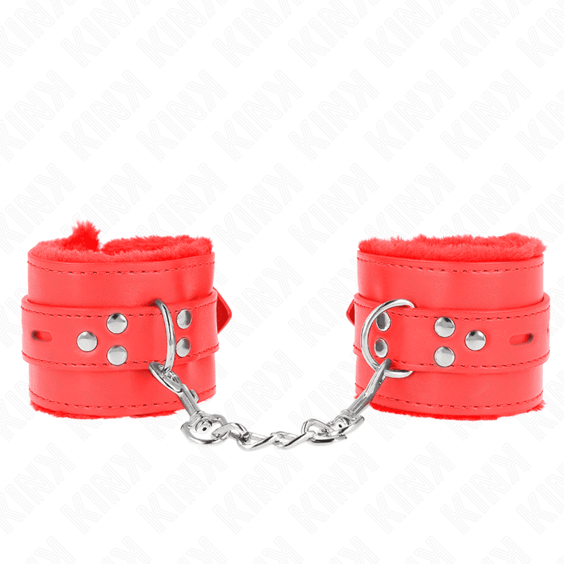 KINK - FUR LINED WRIST RESTRAINTS WITH SQUARE HOLES RED AND RED BELT ADJUSTABLE 17-29 CM X 6 CM thumb 2