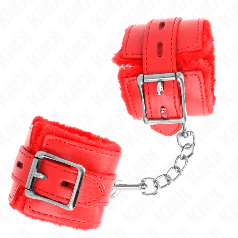 KINK - FUR LINED WRIST RESTRAINTS WITH SQUARE HOLES RED AND RED BELT ADJUSTABLE 17-29 CM X 6 CM thumb 3
