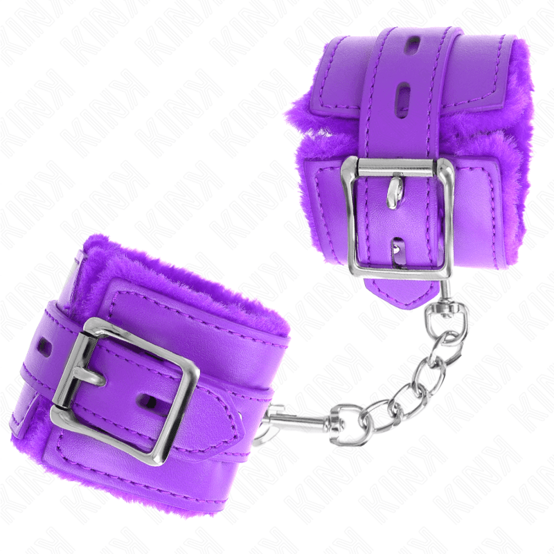 KINK - FUR LINED WRIST RESTRAINTS WITH SQUARE HOLES PURPLE AND PURPLE BELT ADJUSTABLE 17-29 CM X 6 CM thumb 3