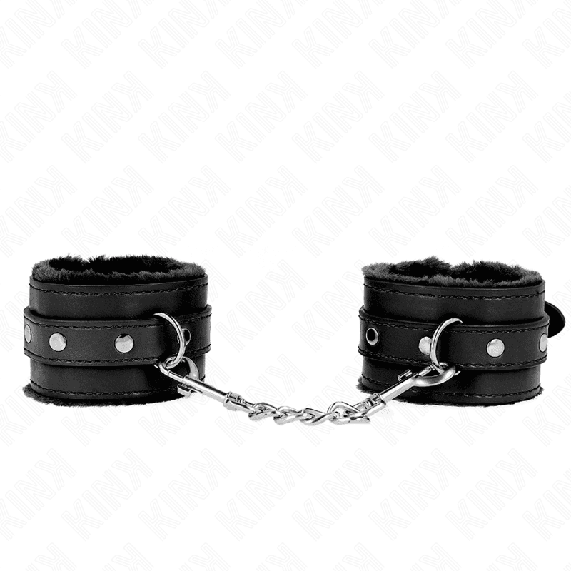 KINK - PREMIUM FUR LINED WRIST RESTRAINTS BLACK WITH BLACK BELT ADJUSTABLE 17-29 CM X 6 CM thumb 2