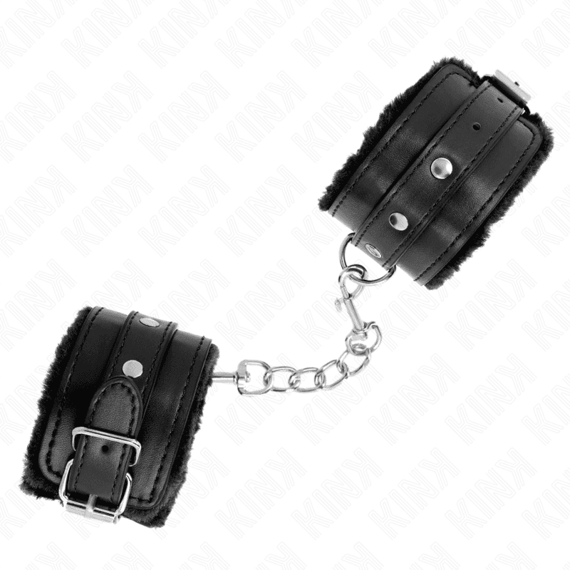 KINK - PREMIUM FUR LINED WRIST RESTRAINTS BLACK WITH BLACK BELT ADJUSTABLE 17-29 CM X 6 CM thumb 3