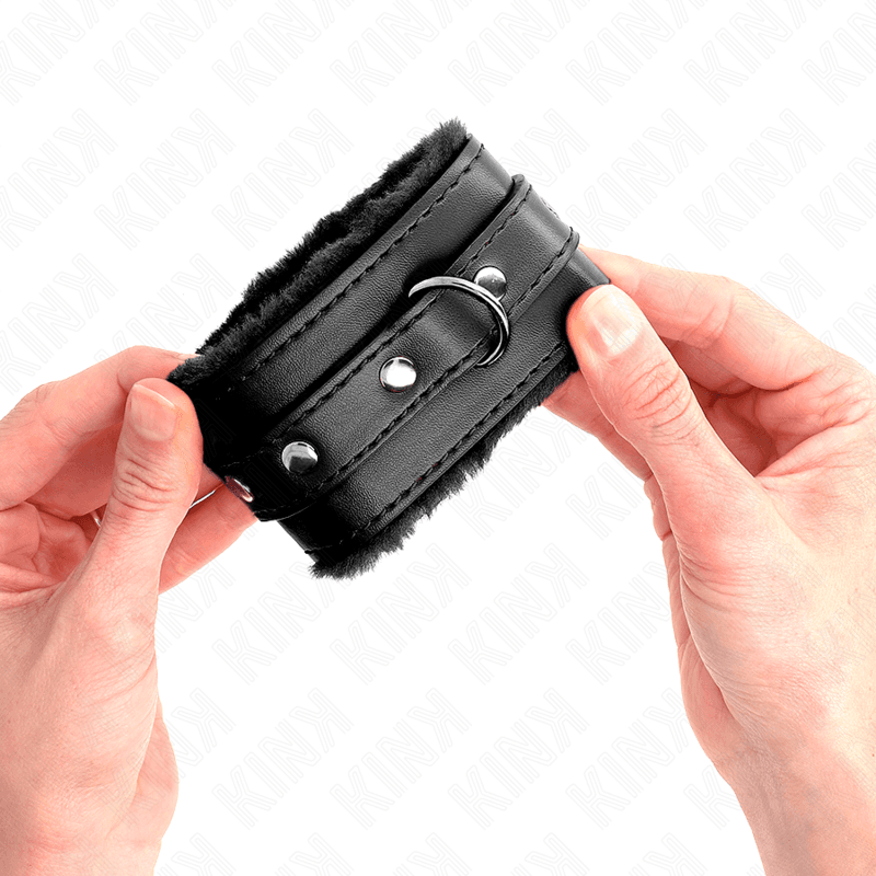 KINK - PREMIUM FUR LINED WRIST RESTRAINTS BLACK WITH BLACK BELT ADJUSTABLE 17-29 CM X 6 CM thumb 4