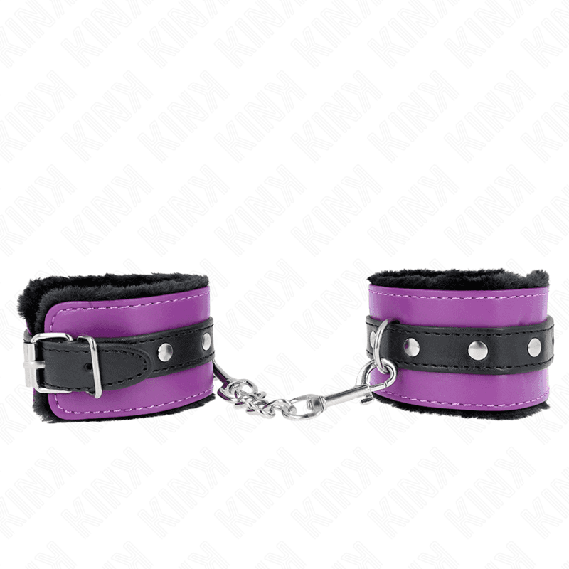 KINK - PREMIUM FUR LINED WRIST RESTRAINTS BLACK WITH PURPLE / BLACK BELT ADJUSTABLE 17-29 CM X 6 CM thumb 2
