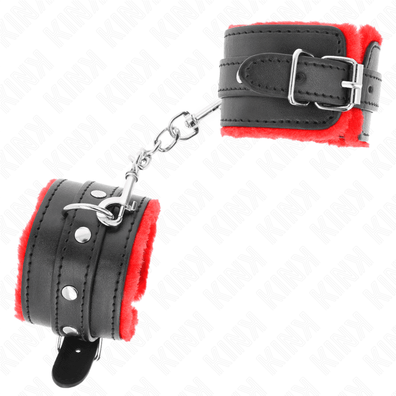 KINK - PREMIUM FUR LINED WRIST RESTRAINTS RED WITH BLACK BELT ADJUSTABLE 17-29 CM X 6 CM thumb 3
