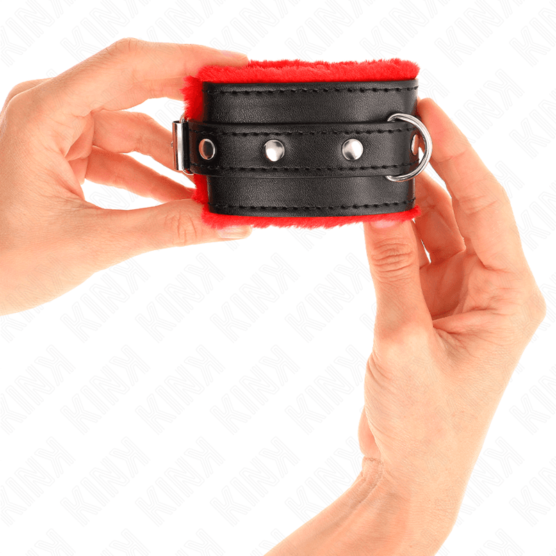 KINK - PREMIUM FUR LINED WRIST RESTRAINTS RED WITH BLACK BELT ADJUSTABLE 17-29 CM X 6 CM thumb 4