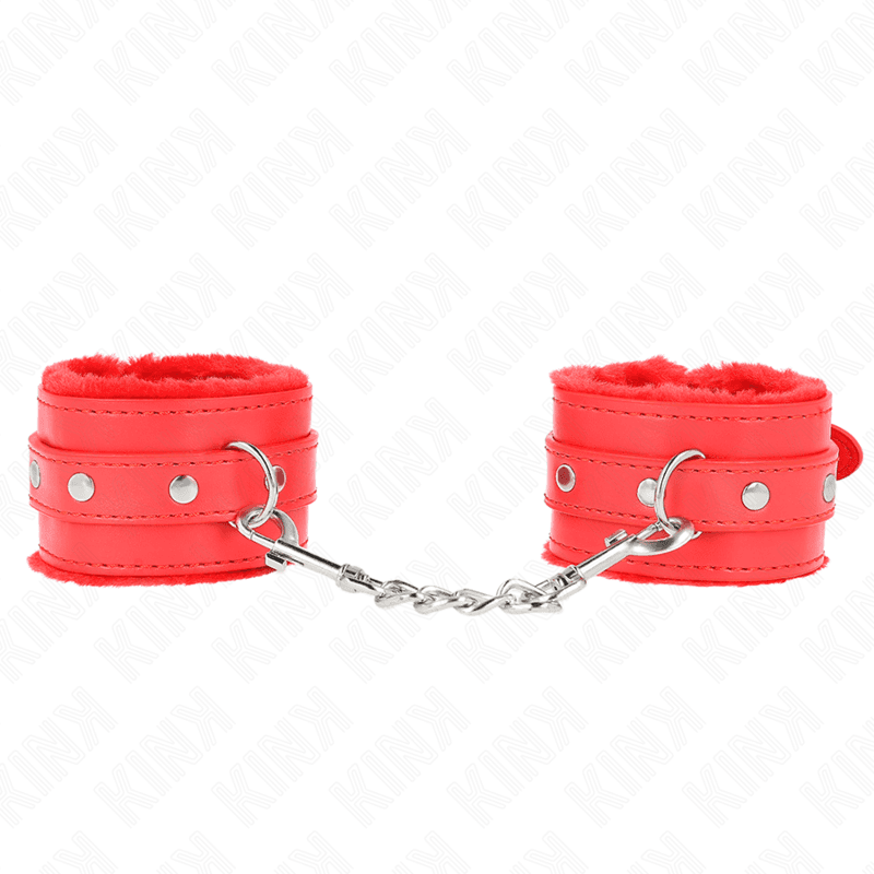 KINK - PREMIUM FUR LINED WRIST RESTRAINTS RED WITH RED BELT ADJUSTABLE 17-29 CM X 6 CM thumb 2