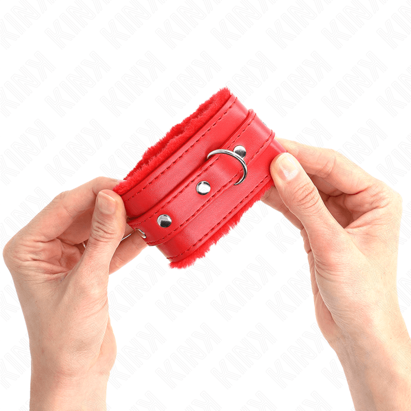 KINK - PREMIUM FUR LINED WRIST RESTRAINTS RED WITH RED BELT ADJUSTABLE 17-29 CM X 6 CM thumb 4