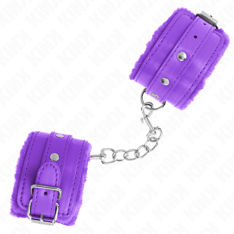 KINK - PREMIUM FUR LINED WRIST RESTRAINTS PURPLE WITH PURPLE BELT ADJUSTABLE 17-29 CM X 6 CM thumb 3