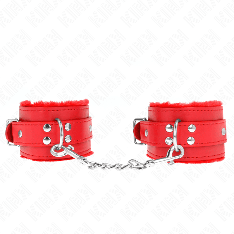 KINK - FUR LINED WRIST RESTRAINTS RED WITH RED BELT ADJUSTABLE 17-29 CM X 6 CM thumb 2