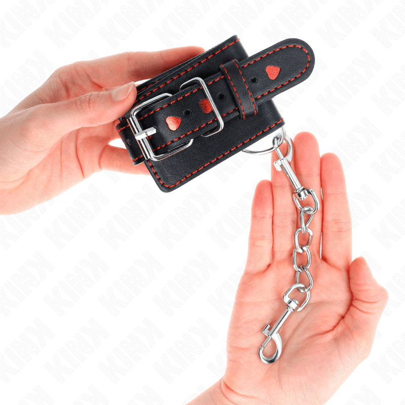 KINK - BLACK WRIST RESTRAINTS WITH RED HEART INLAY ADJUSTABLE 21-28 CM X 5.5 CM thumb 4