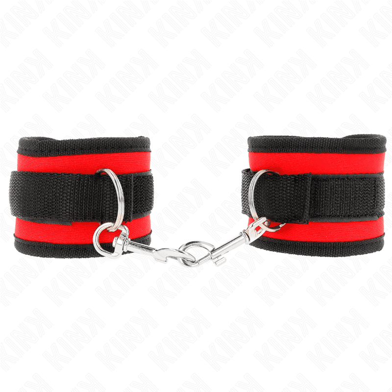 KINK - NYLON BIND HOOK&LOOP WRIST RESTRAINTS RED-BLACK MODEL 2 ADJUSTABLE 18-35 CM X 6 CM thumb 2