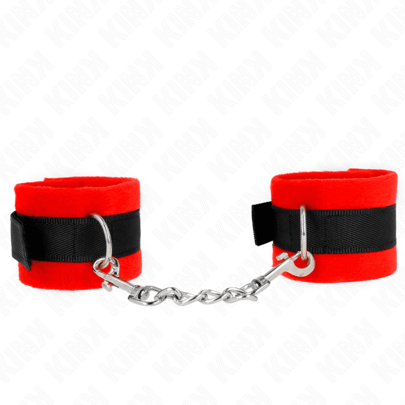KINK - BEGINNER FUR HAND CUFFS BLACK-RED 30 X 7 CM thumb 2
