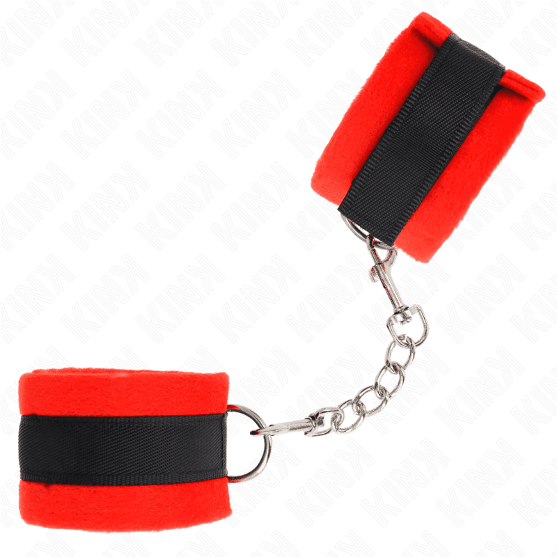 KINK - BEGINNER FUR HAND CUFFS BLACK-RED 30 X 7 CM thumb 3