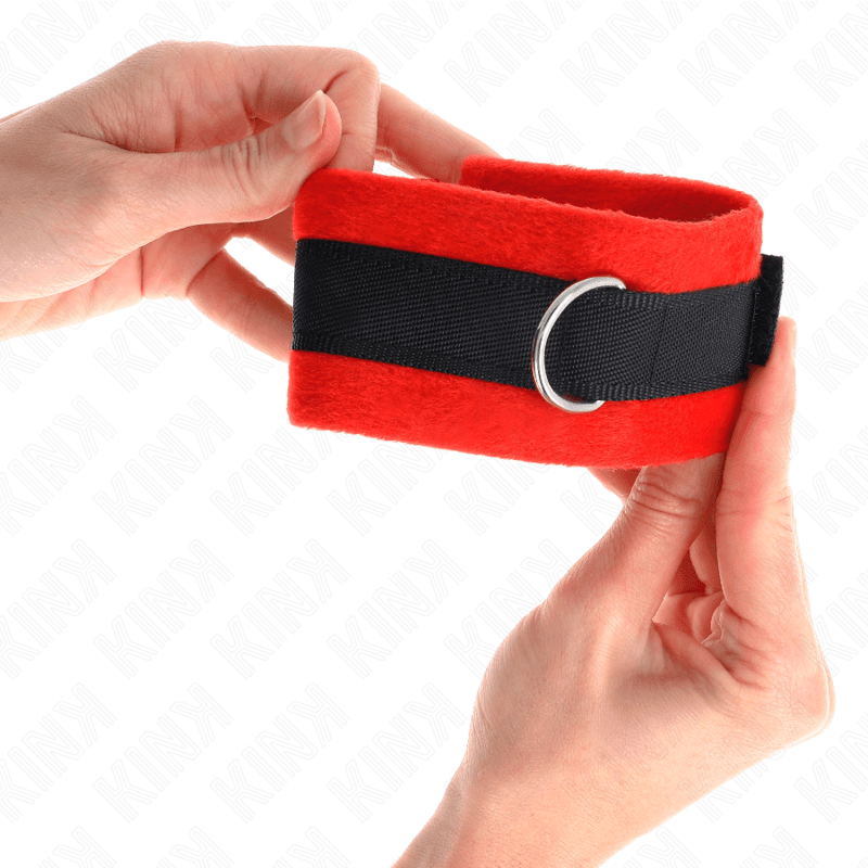 KINK - BEGINNER FUR HAND CUFFS BLACK-RED 30 X 7 CM thumb 4