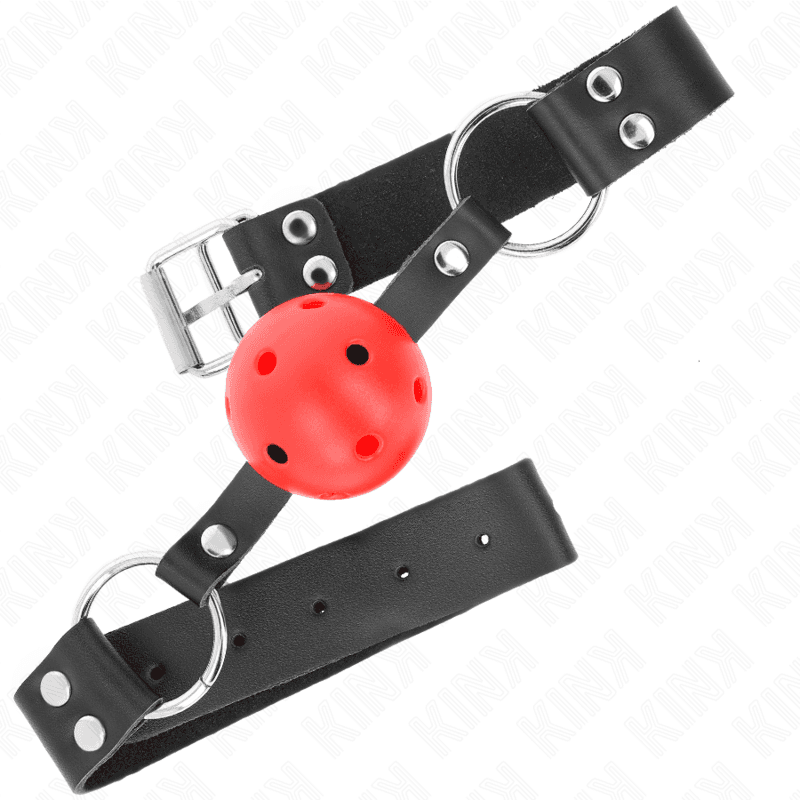 KINK - BREATHABLE BALL 4 CM GAG WITH DOUBLE RIVET RED 62.5 x 2.5 CM ADJUSTABLE 42-58 CM thumb 2