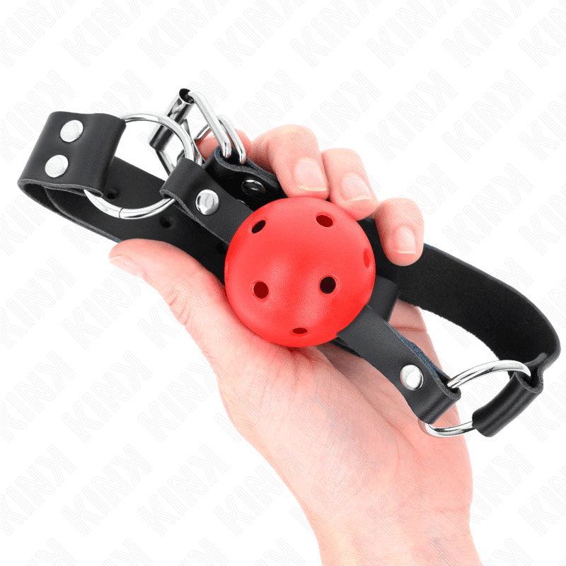 KINK - BREATHABLE BALL 4 CM GAG WITH DOUBLE RIVET RED 62.5 x 2.5 CM ADJUSTABLE 42-58 CM thumb 4