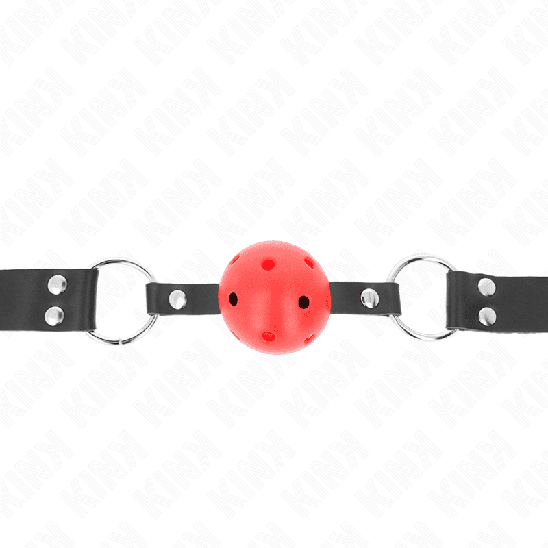 KINK - BREATHABLE BALL 4 CM GAG WITH DOUBLE RIVET RED 62.5 x 2.5 CM ADJUSTABLE 42-58 CM thumb 3