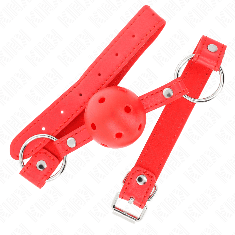 KINK - BREATHABLE BALL 4 CM GAG WITH DOUBLE RIVET MODEL 1 RED 62.5 x 2.5 CM ADJUSTABLE 42-58 CM thumb 2