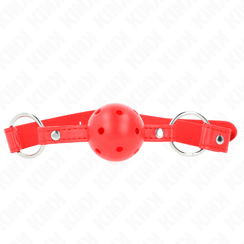 KINK - BREATHABLE BALL 4 CM GAG WITH DOUBLE RIVET MODEL 1 RED 62.5 x 2.5 CM ADJUSTABLE 42-58 CM thumb 3