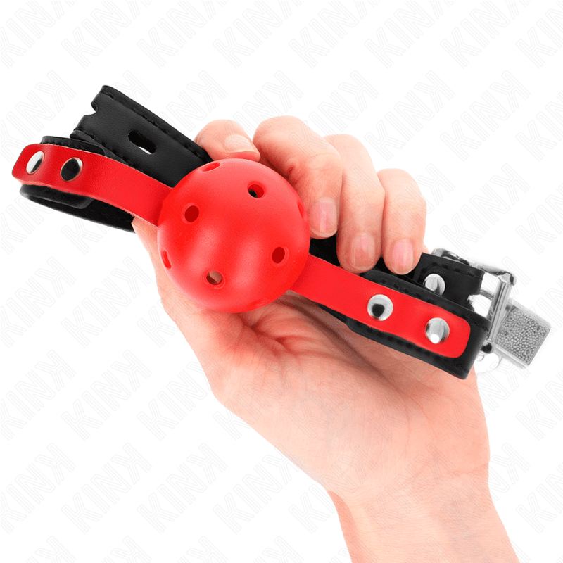 KINK - RED HOLLOW HARD BALL 4 CM GAG BLACK STRAP 60 x 2 CM ADJUSTABLE 37-52 CM thumb 3