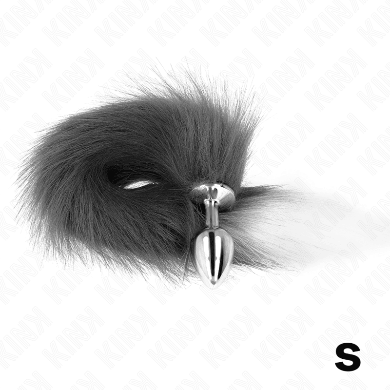 KINK - ANAL PLUG SIZE S 7 X 3 CM WITH SYNTHETIC TAIL 40 CM GREY AND WHITE thumb 3