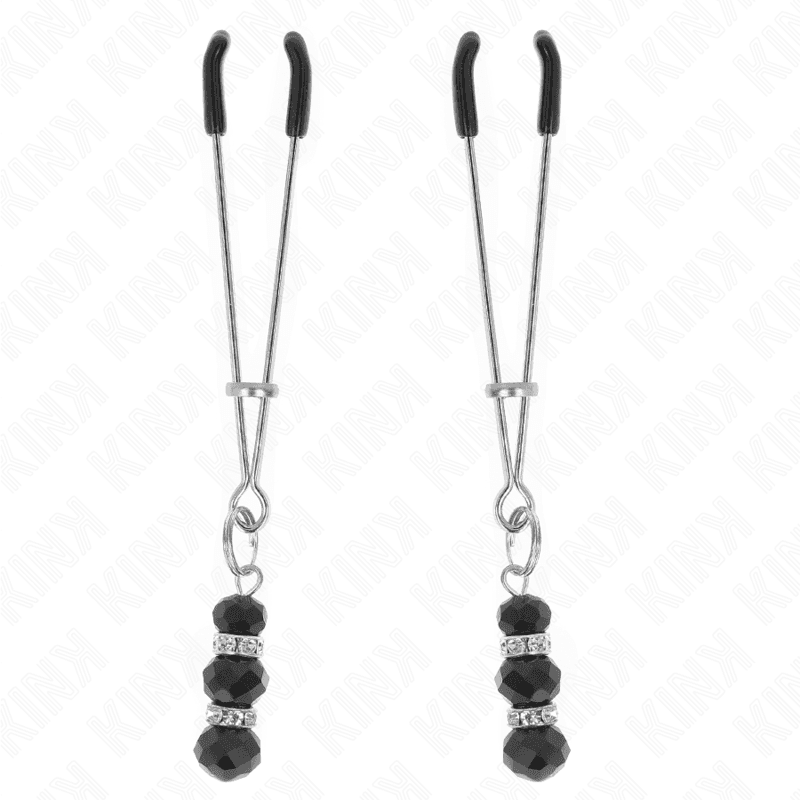 KINK - GOLD THIN NIPPLE CLAMPS WITH 3 BLACK GLASS BEADS 7 CM thumb 2