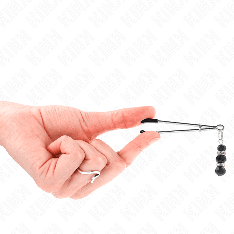 KINK - GOLD THIN NIPPLE CLAMPS WITH 3 BLACK GLASS BEADS 7 CM thumb 3