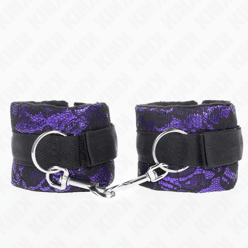 KINK - SHORT VELVET LACE WRIST RESTRAINTS AND NYLON BIND PURPLE / BLACK 23 X 6.5 CM thumb 2