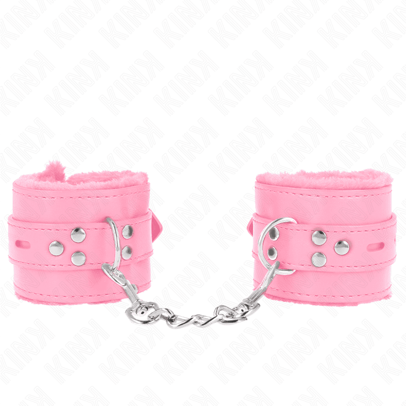 KINK - FUR LINED WRIST RESTRAINTS WITH SQUARE HOLES PINK AND PINK BELT ADJUSTABLE 17-29 CM X 6 CM thumb 2