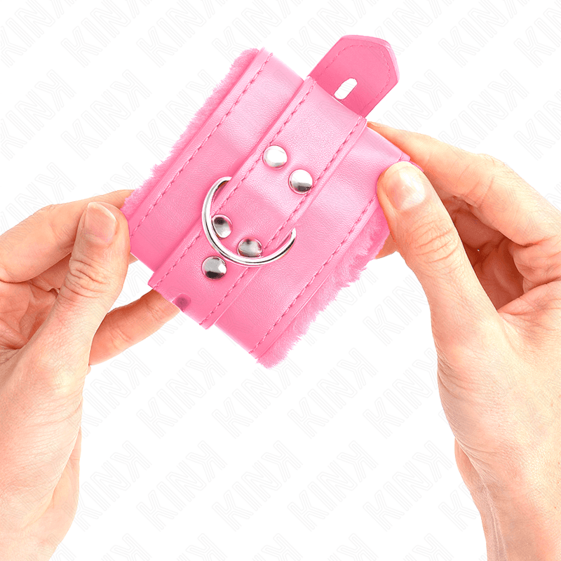 KINK - FUR LINED WRIST RESTRAINTS WITH SQUARE HOLES PINK AND PINK BELT ADJUSTABLE 17-29 CM X 6 CM thumb 4