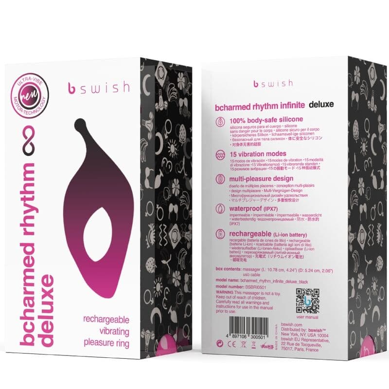 B SWISH - BCHARMED RHYTHM INFINITE DELUXE PENIS RING 15 VIBRATIONS BLACK thumb 10