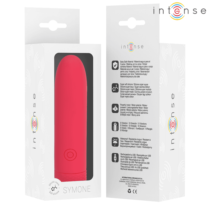 INTENSE - SYMONE USB RECHARGEABLE VIBRATING BULLET 8 VIBRATIONS RED 10 X 2.2 CM thumb 7