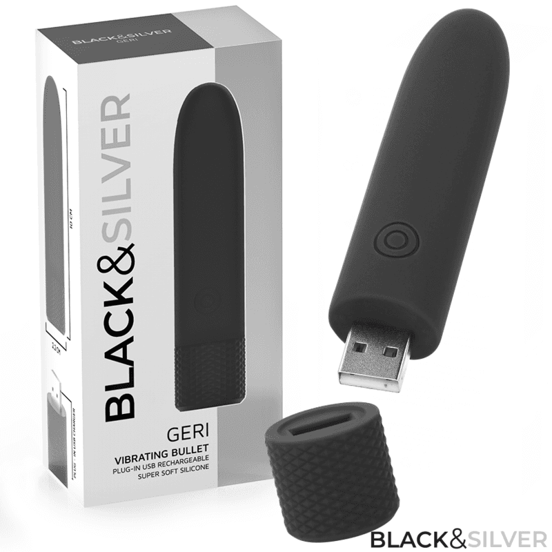 BLACK & SILVER - GERI USB RECHARGEABLE VIBRATING BULLET 8 VIBRATIONS BLACK 10 X 2.2 CM thumb 1
