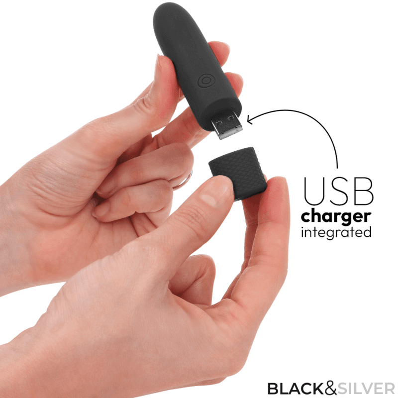 BLACK & SILVER - GERI USB RECHARGEABLE VIBRATING BULLET 8 VIBRATIONS BLACK 10 X 2.2 CM thumb 4