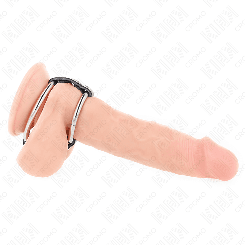 KINK - DOUBLE METAL PENIS RING 3.8 CM TO 5 CM CONNECTED WITH LEATHER thumb 2