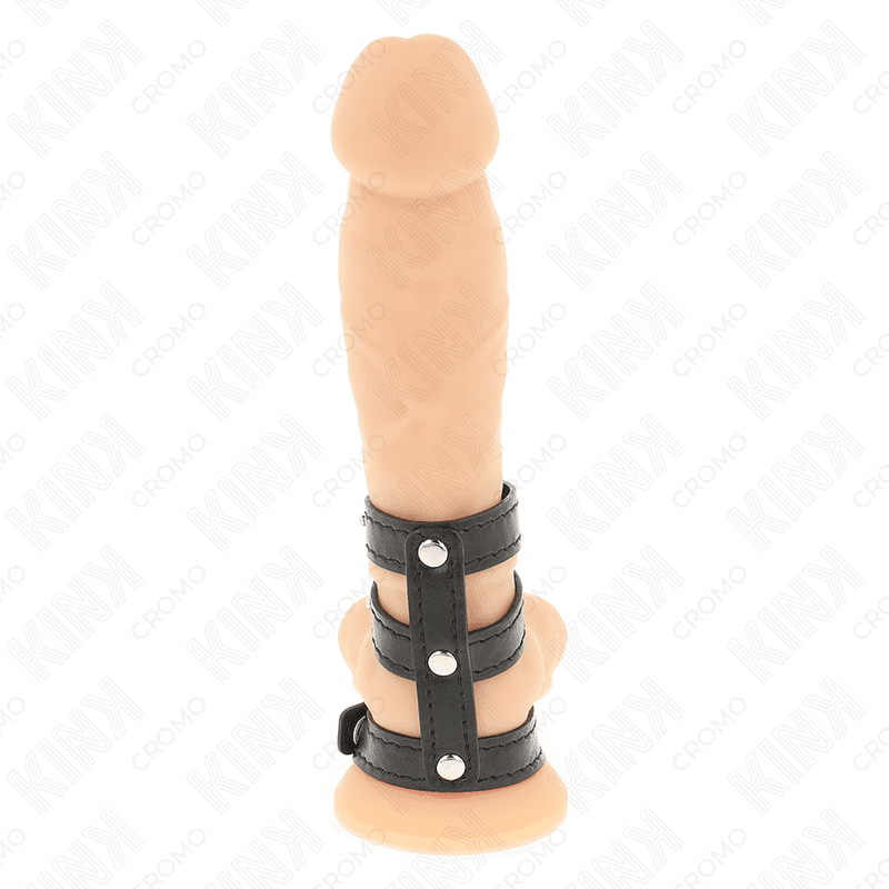 KINK - TRIPLE LEATHER PENIS RING WITH PRESSURE CLOSURE thumb 2