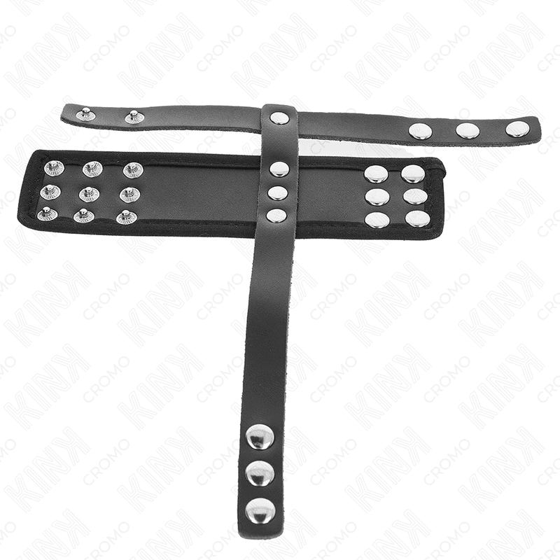 KINK - LEATHER PENIS CAGE RING WITH ADJUSTABLE COATED BALL DIVIDER STRAP thumb 4