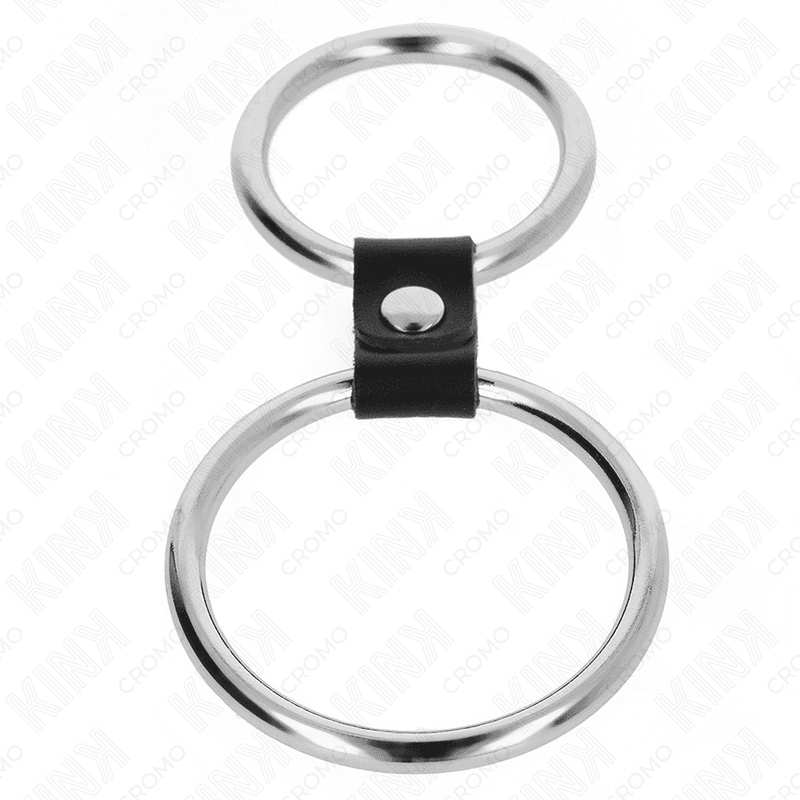 KINK - DOUBLE METAL PENIS RING 3.7 CM TO 5 CM CONNECTED BY LEATHER STRAP MODEL 1 thumb 3