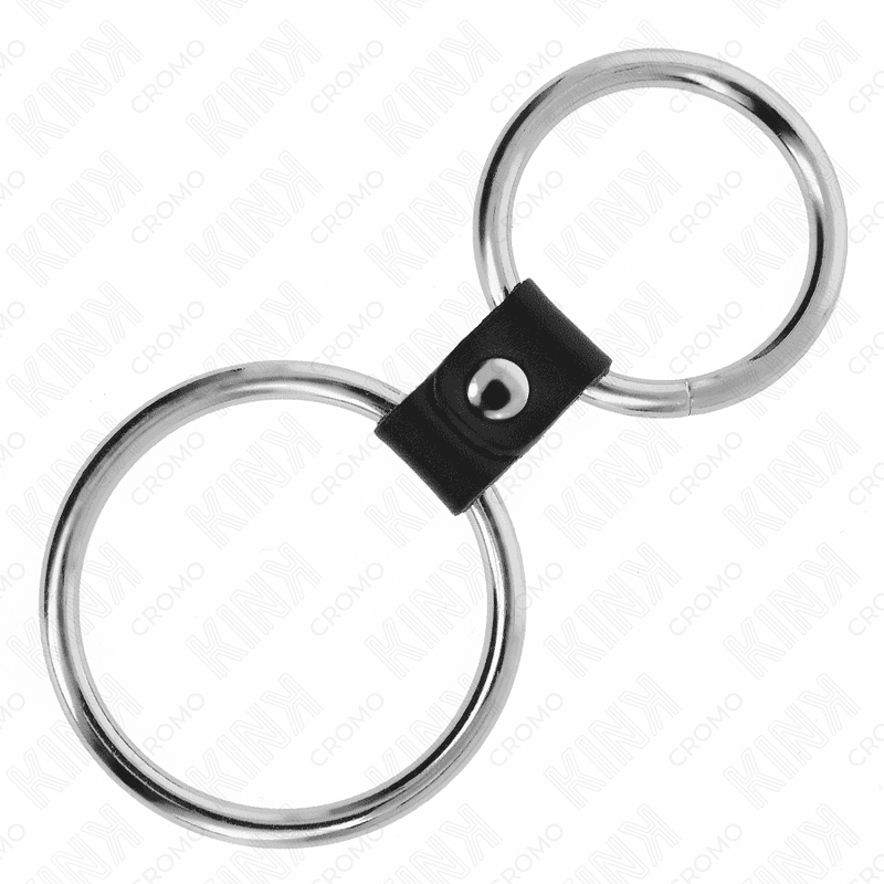 KINK - DOUBLE METAL PENIS RING 3.7 CM TO 5 CM CONNECTED BY LEATHER STRAP MODEL 1 thumb 4