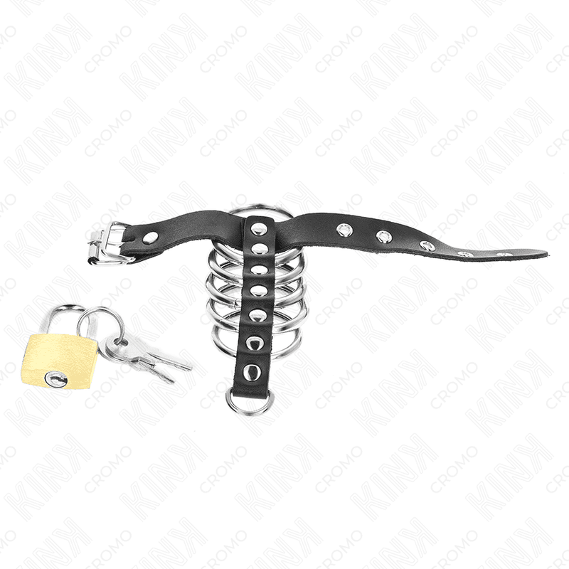 KINK - LEATHER PENIS RING WITH LOCK STRAP 21 X 2 CM AND 5 METAL RINGS FROM 3 CM TO 4 CM thumb 5