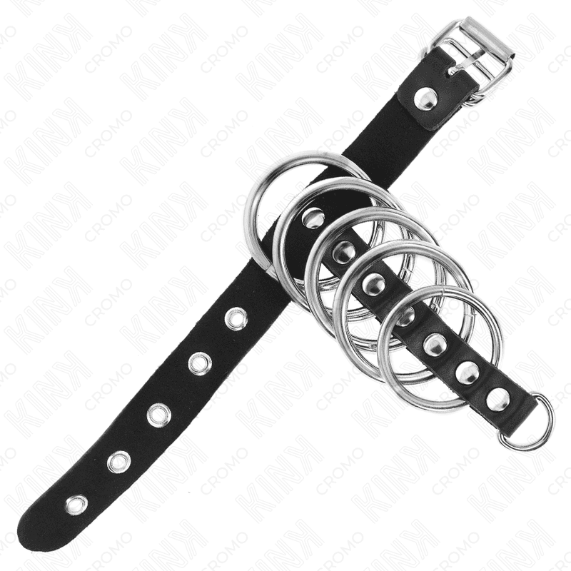 KINK - LEATHER PENIS RING WITH LOCK STRAP 21 X 2 CM AND 5 METAL RINGS FROM 3 CM TO 4 CM thumb 4