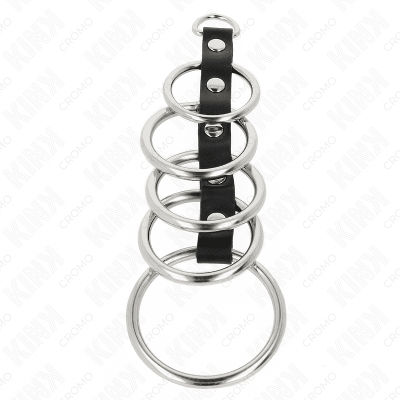 KINK - 5 METAL PENIS RINGS 3.2 CM TO 5 CM CONNECTED BY LEATHER thumb 3
