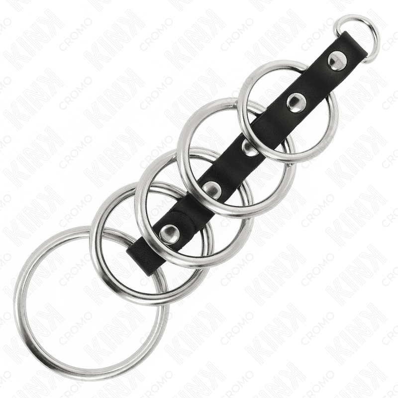 KINK - 5 METAL PENIS RINGS 3.2 CM TO 5 CM CONNECTED BY LEATHER thumb 4
