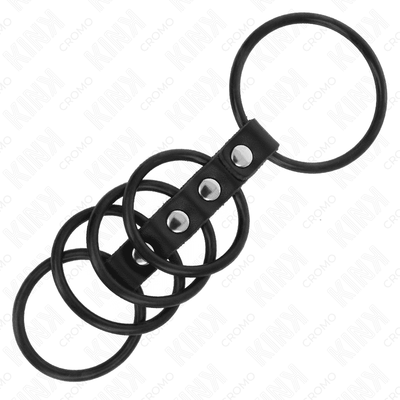 KINK - 5 SILICONE PENIS RINGS 3.8 CM TO 4.8 CM CONNECTED BY LEATHER thumb 3