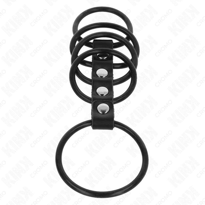KINK - 5 SILICONE PENIS RINGS 3.8 CM TO 4.8 CM CONNECTED BY LEATHER thumb 4