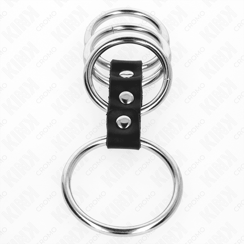 KINK - 4 METAL PENIS RINGS 3.7 CM TO 5 CM CONNECTED BY LEATHER thumb 3