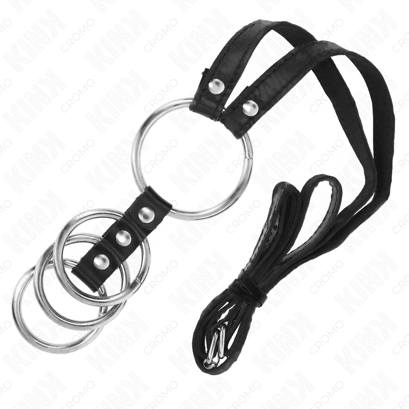 KINK - 4 CONNECTED METAL PENIS RINGS 3.8 CM TO 5 CM WITH LEATHER BELT 112 CM thumb 5